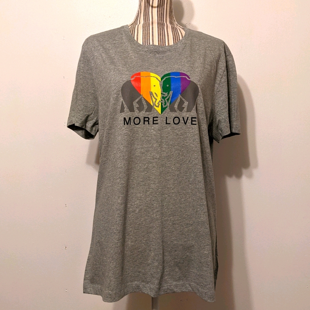 Gray "More Love" Rainbow Heart Graphic Tee